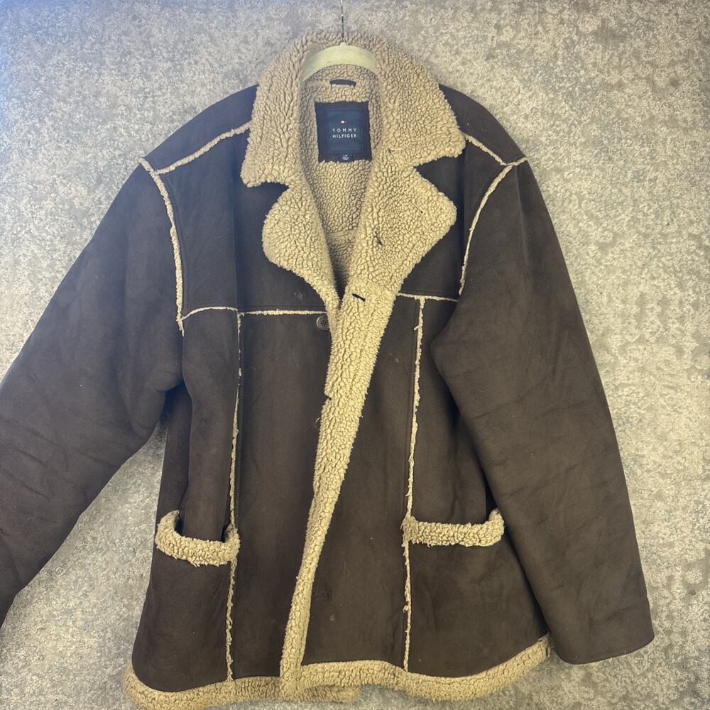 Tommy Hilfiger Mens Size MEDIUM Faux Shearling Jacket Vintage Y2K Rancher Style